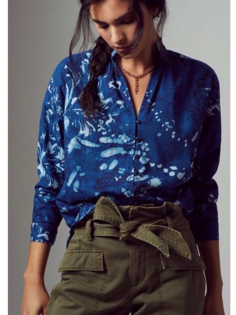 Anthropologie Pilcro The Tavi Ruffled Button Down Blouse Top Blue White Size XL - Picture 10 of 10